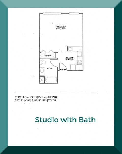 Floor plan for studio, 1 bath, 446 sqft
